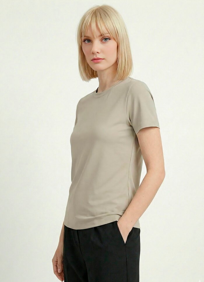 Blusa Bege Algodão Premium Toque Fresco Sob Manga Curta - Imagem 4