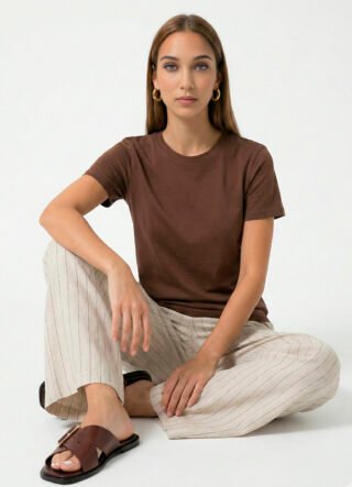 Blusa Marrom Algodão Premium Toque Fresco Sob Manga Curta