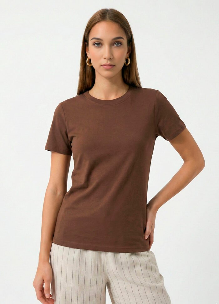 Blusa Marrom Algodão Premium Toque Fresco Sob Manga Curta - Imagem 5