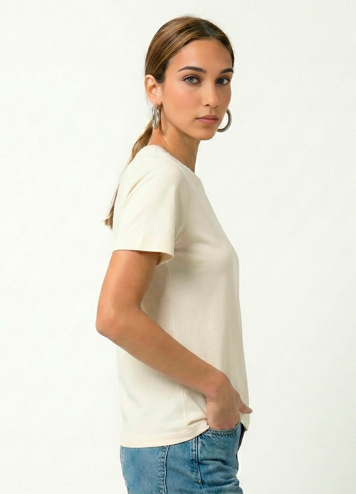 Blusa Off White Algodão Premium Toque Fresco Sob Manga Curta - Imagem 4