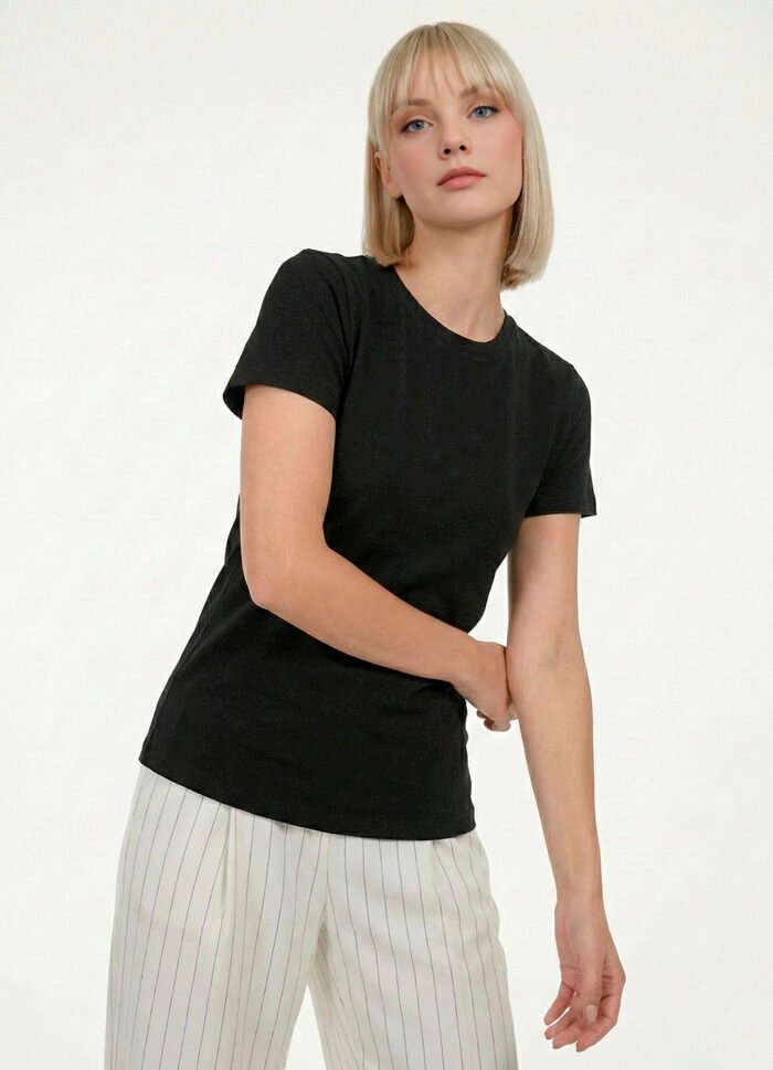Blusa Preta Algodão Premium Toque Fresco Sob Manga Curta - Imagem 2