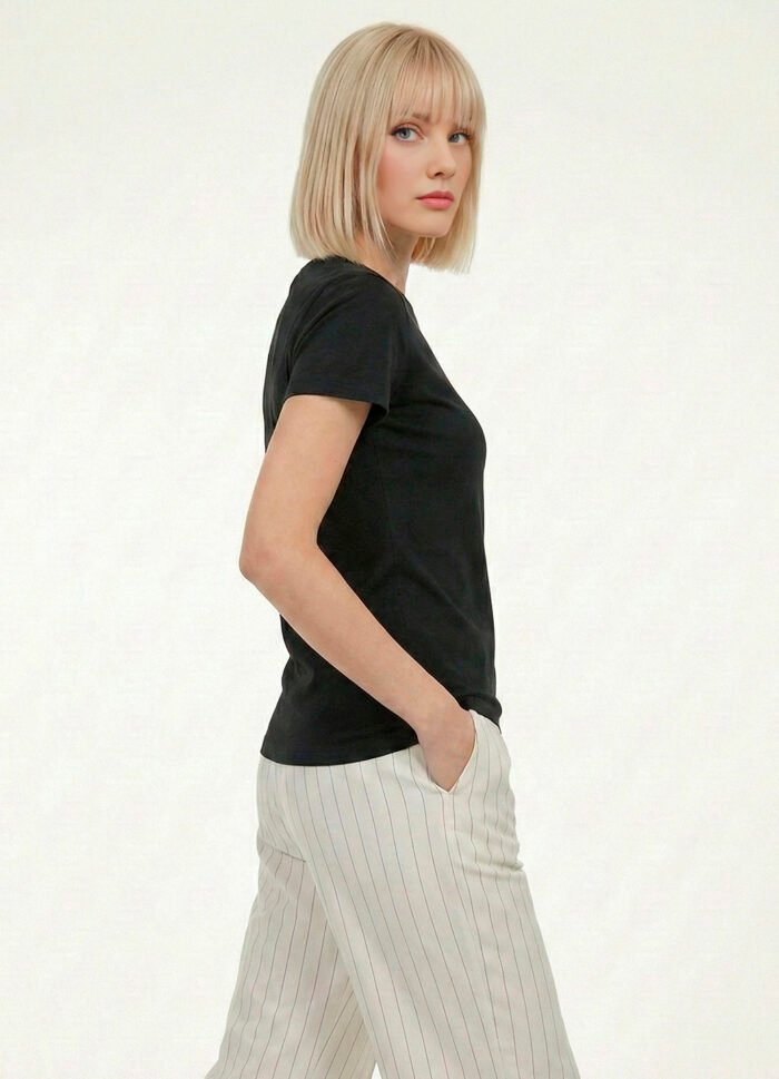 Blusa Preta Algodão Premium Toque Fresco Sob Manga Curta - Imagem 6