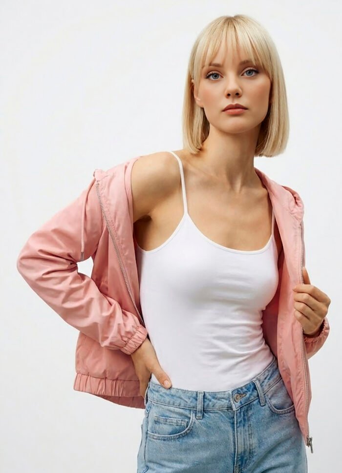 Jaqueta Rosa Forrada com Capuz e Bolsos Sob Bomber - Imagem 2