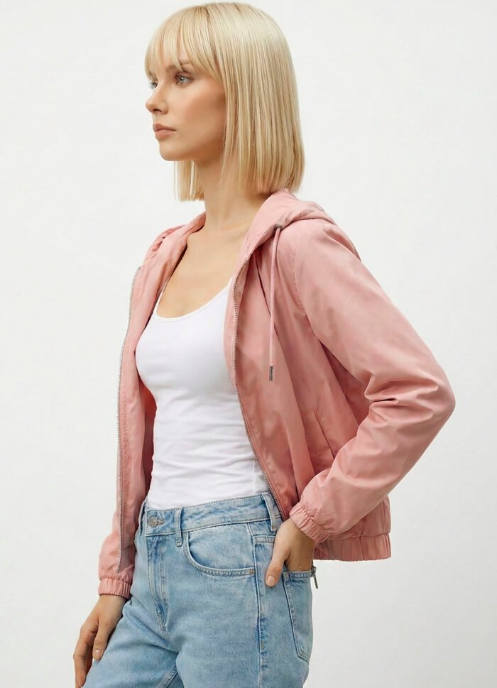 Jaqueta Rosa Forrada com Capuz e Bolsos Sob Bomber - Imagem 4