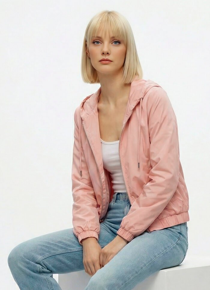 Jaqueta Rosa Forrada com Capuz e Bolsos Sob Bomber - Imagem 3