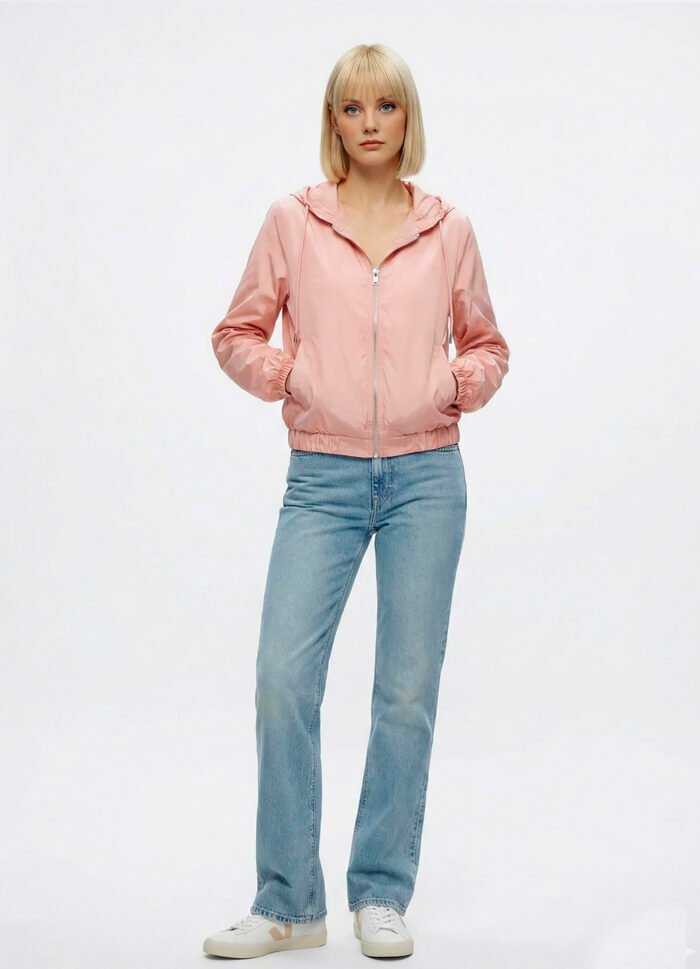 Jaqueta Rosa Forrada com Capuz e Bolsos Sob Bomber - Imagem 6