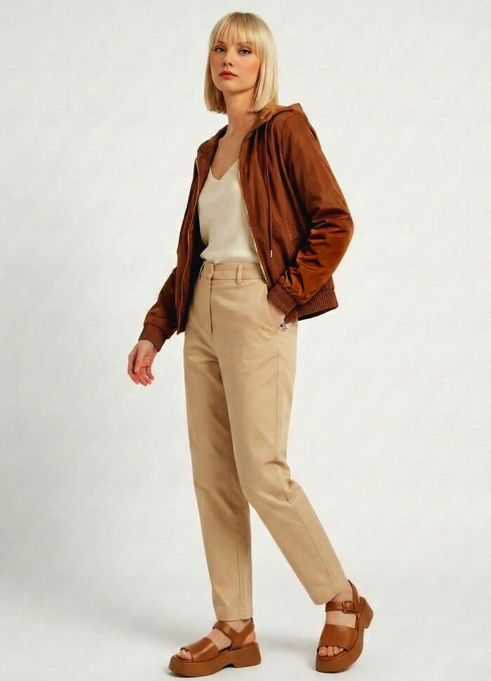 Jaqueta Marrom Forrada com Capuz e Bolsos Sob Bomber - Imagem 4