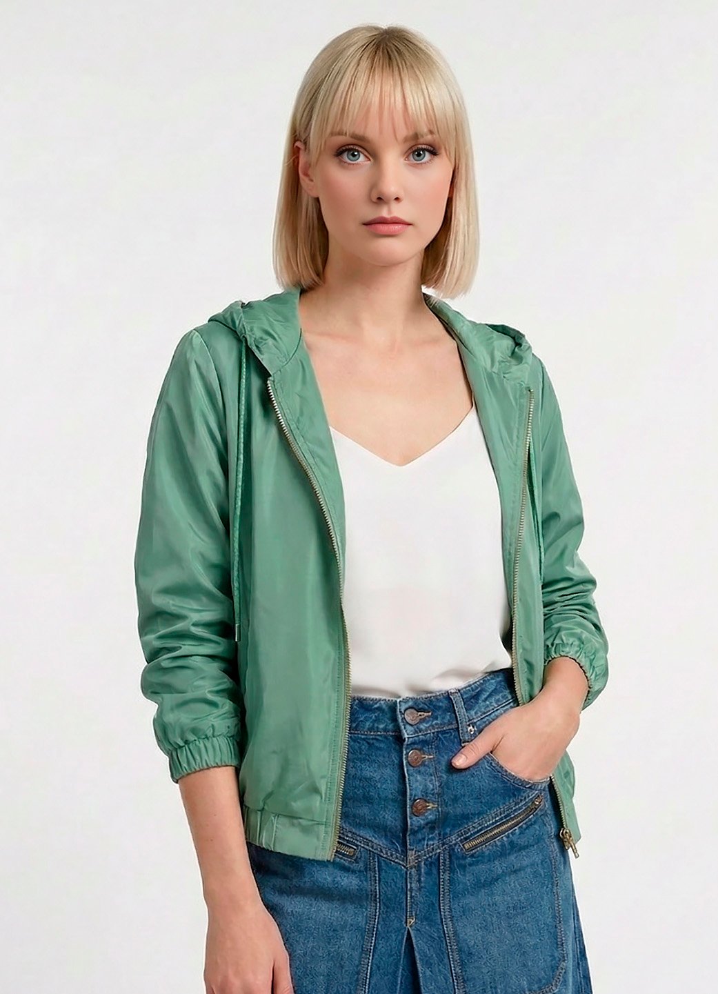 Jaqueta Verde Agua Forrada com Capuz e Bolsos Sob Bomber - Image 2