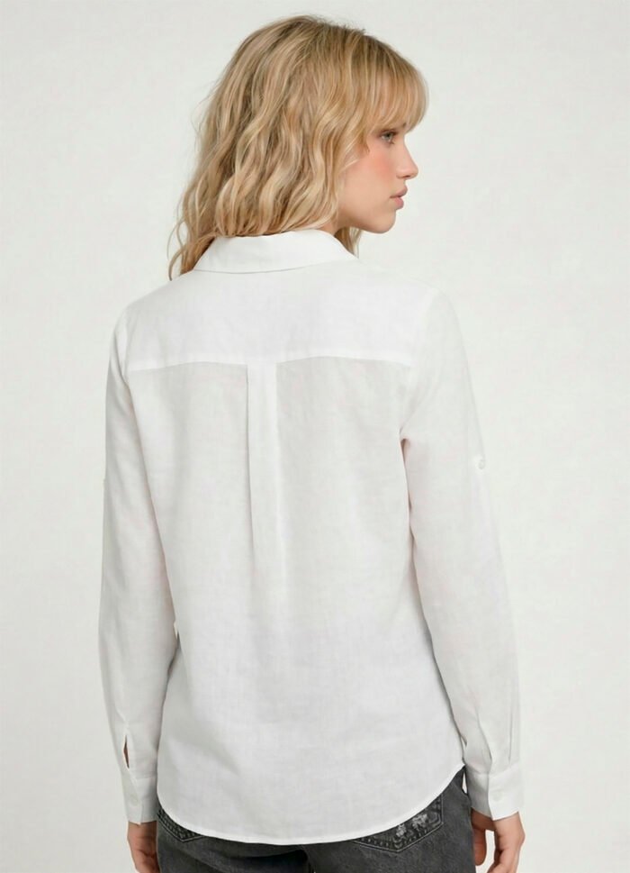 Camisa Branca Feminina em Viscose com Linho Manga Longa Sob - Imagem 4