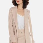 Blazer Caramelo Feminino Longo Alfaiataria com Bolsos Sob