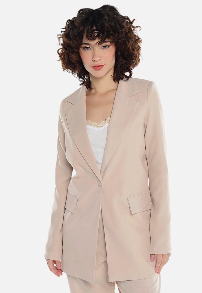 Blazer Caramelo Feminino Longo Alfaiataria com Bolsos Sob - Imagem 2