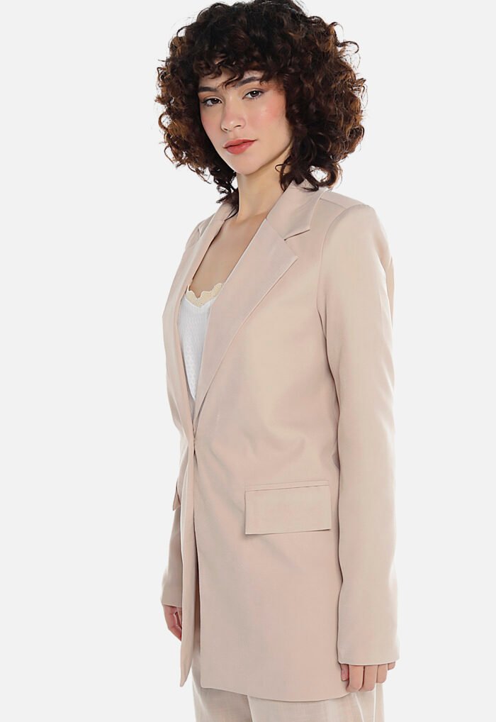 Blazer Caramelo Feminino Longo Alfaiataria com Bolsos Sob - Imagem 3
