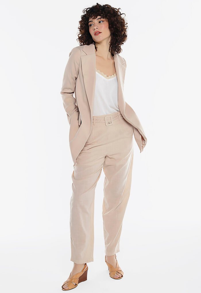 Blazer Caramelo Feminino Longo Alfaiataria com Bolsos Sob - Imagem 5