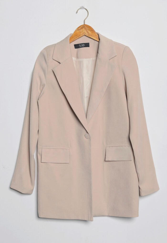 Blazer Caramelo Feminino Longo Alfaiataria com Bolsos Sob - Imagem 6