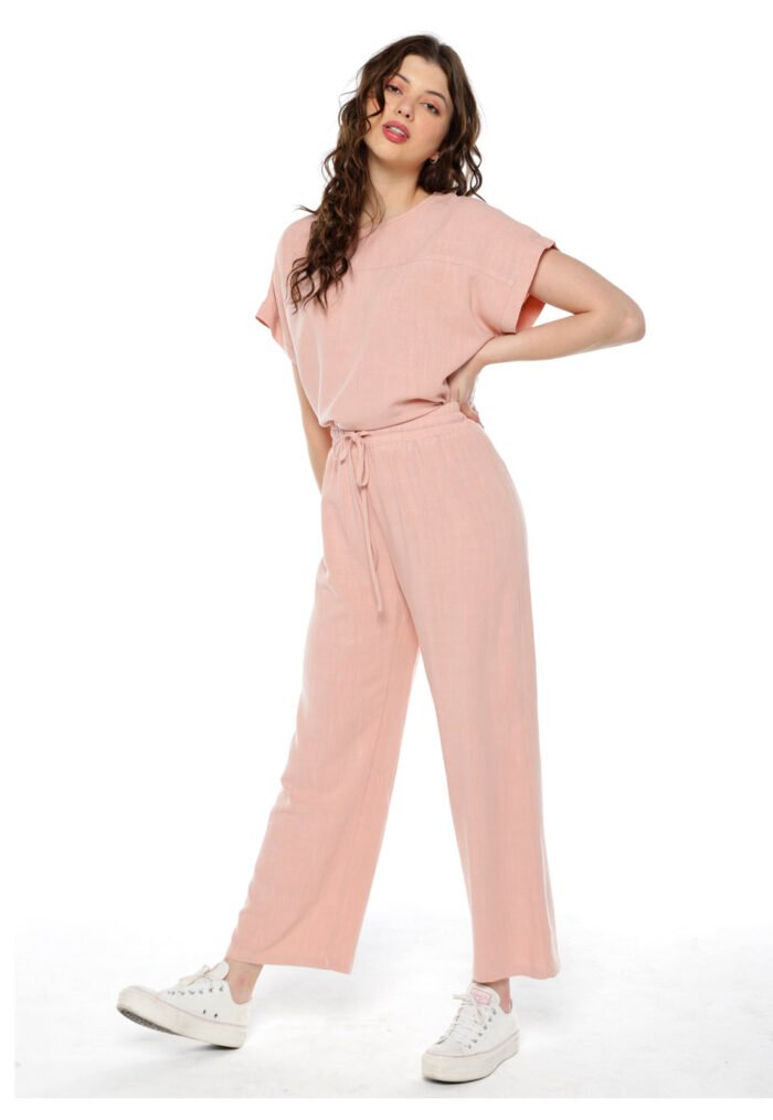 Blusa de Linho Manga Curta Sob Rosa Claro - Imagem 7