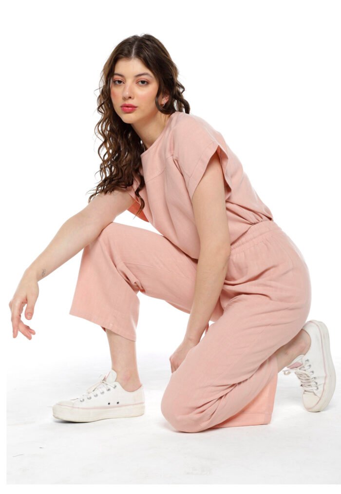 Blusa de Linho Manga Curta Sob Rosa Claro - Imagem 3