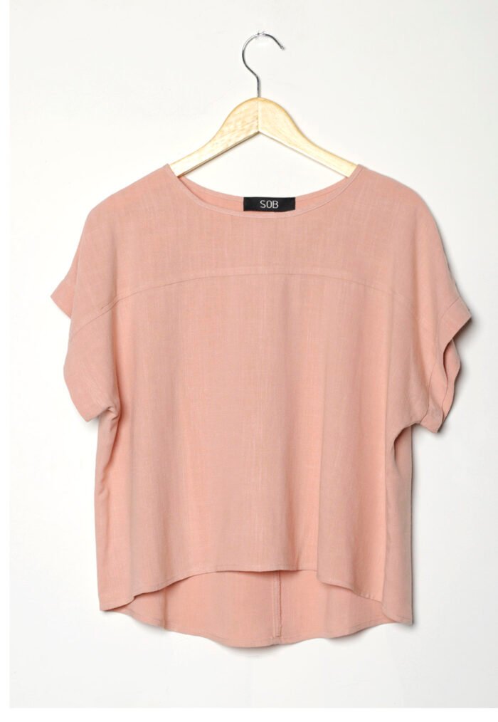 Blusa de Linho Manga Curta Sob Rosa Claro - Imagem 2