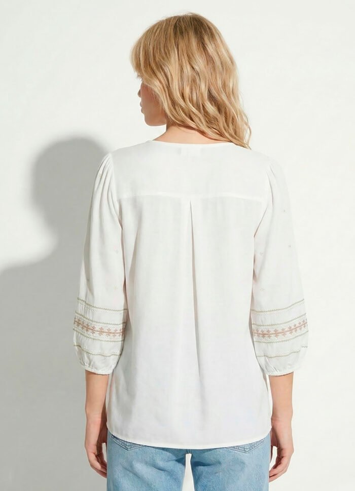 Blusa Branca Bordada Manga 3/4 Viscose  Boho Sob - Imagem 5