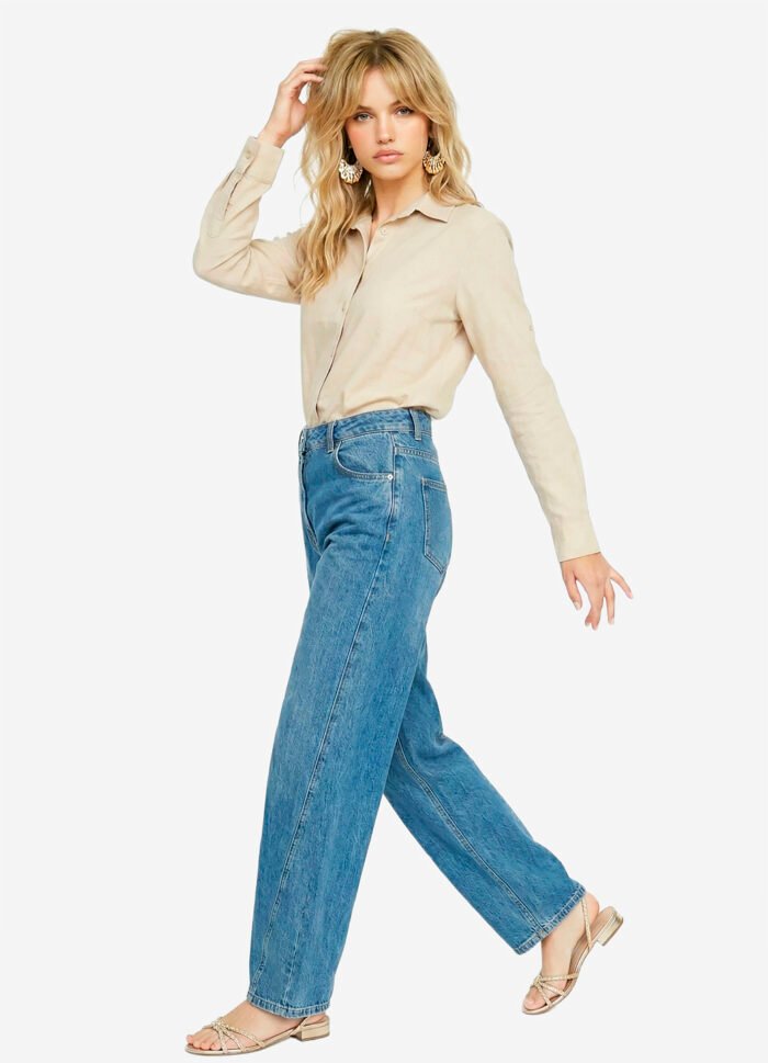 Camisa Bege Linho Feminina em Viscose com Linho Manga Longa Sob - Imagem 6