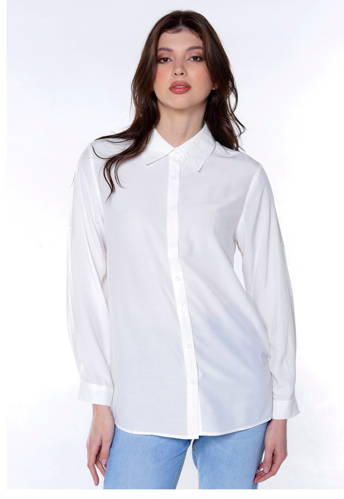camisa branca feminina longa 1 Camisa Branca Feminina Manga Longa Viscose Sob - Imagem 1