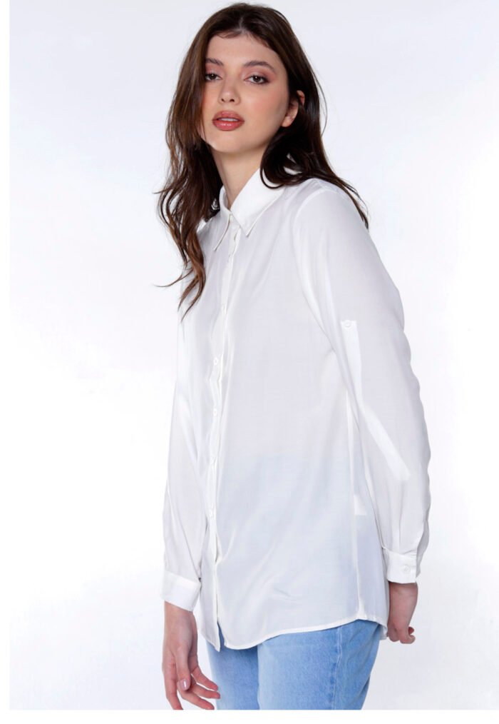 Camisa Branca Feminina Manga Longa Viscose Sob - Imagem 5