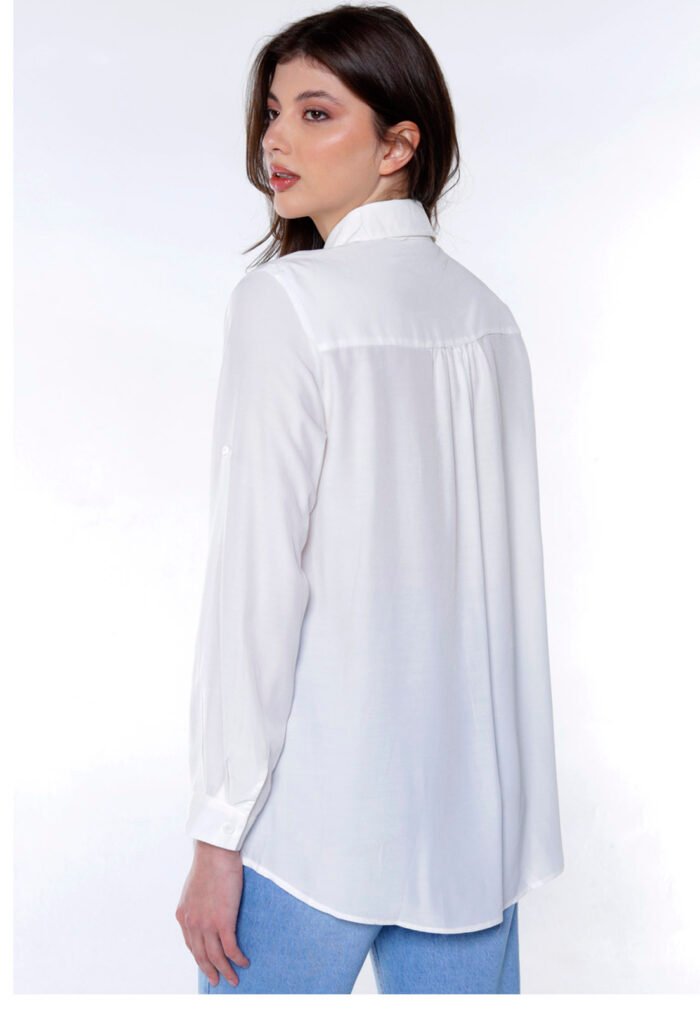 Camisa Branca Feminina Manga Longa Viscose Sob - Imagem 3
