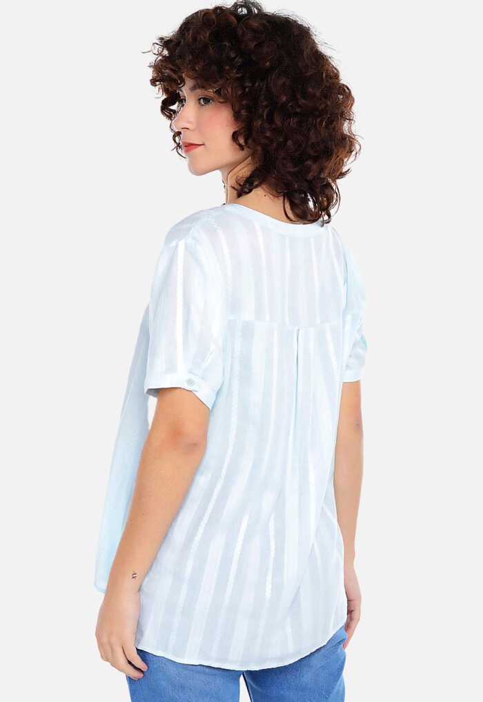 Blusa de Viscose com Linho Manga Curta Sob Azul - Imagem 6