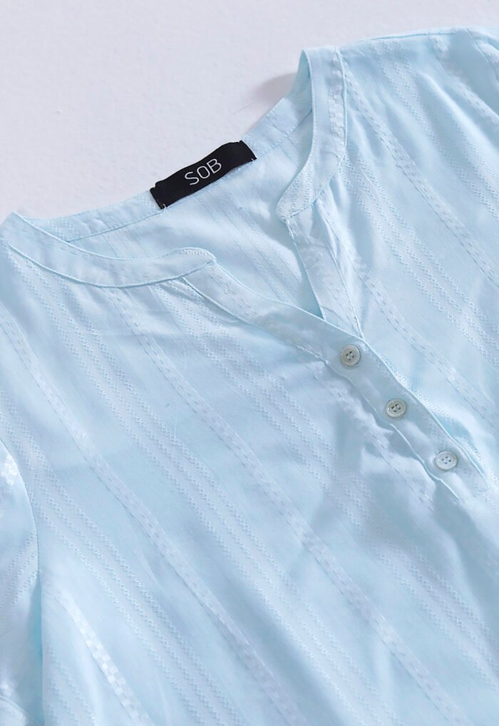 Blusa de Viscose com Linho Manga Curta Sob Azul - Imagem 4