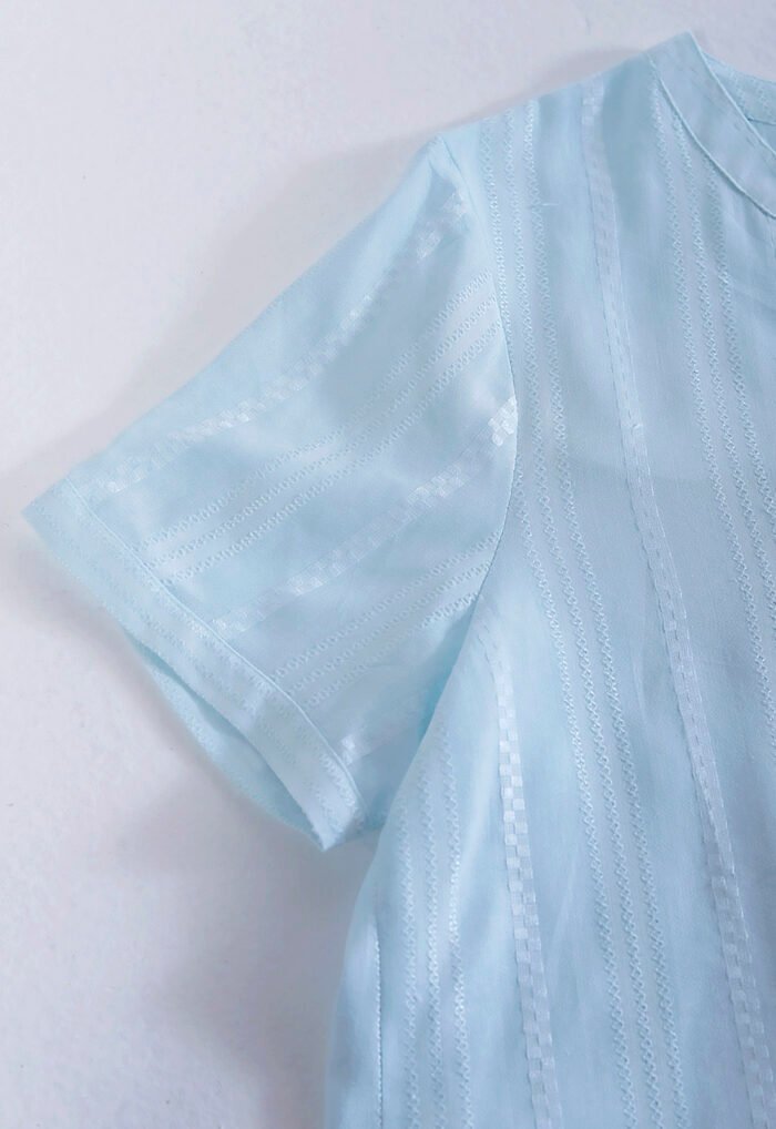 Blusa de Viscose com Linho Manga Curta Sob Azul - Imagem 3