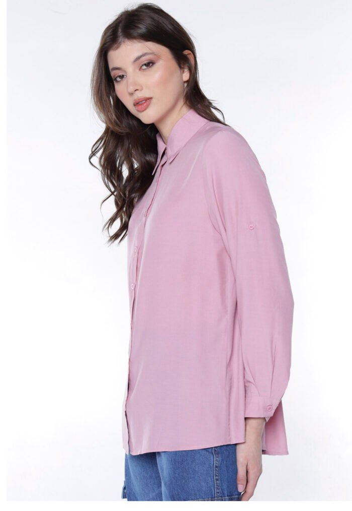Camisa Feminina Maxi Lisa Manga Longa Fresca Sob Rosa - Imagem 4
