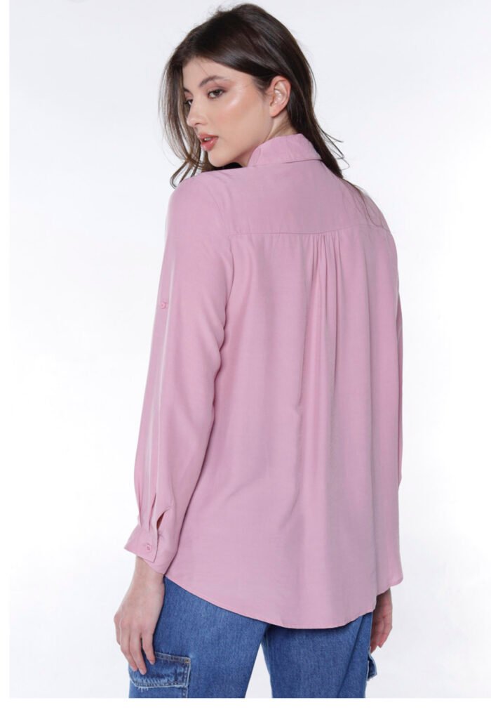 Camisa Feminina Maxi Lisa Manga Longa Fresca Sob Rosa - Imagem 3
