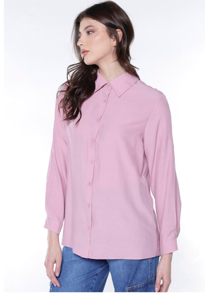 Camisa Feminina Maxi Lisa Manga Longa Fresca Sob Rosa - Imagem 2