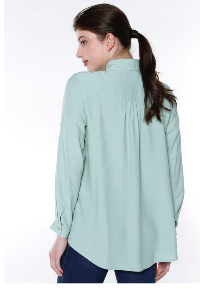 Camisa Feminina Manga Longa Verde Clara Sob Viscose - Imagem 5