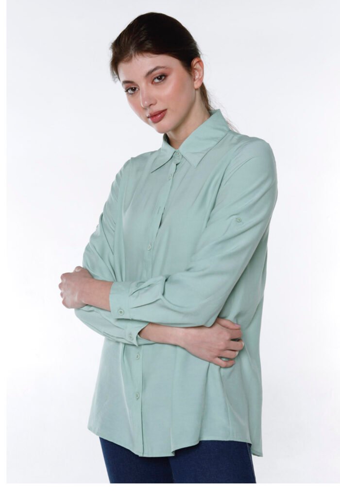 Camisa Feminina Manga Longa Verde Clara Sob Viscose - Imagem 4