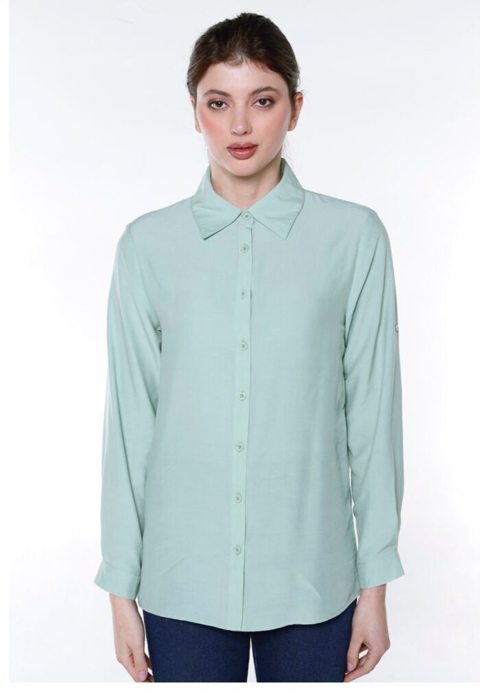 Camisa Feminina Manga Longa Verde Clara Sob Viscose - Imagem 3