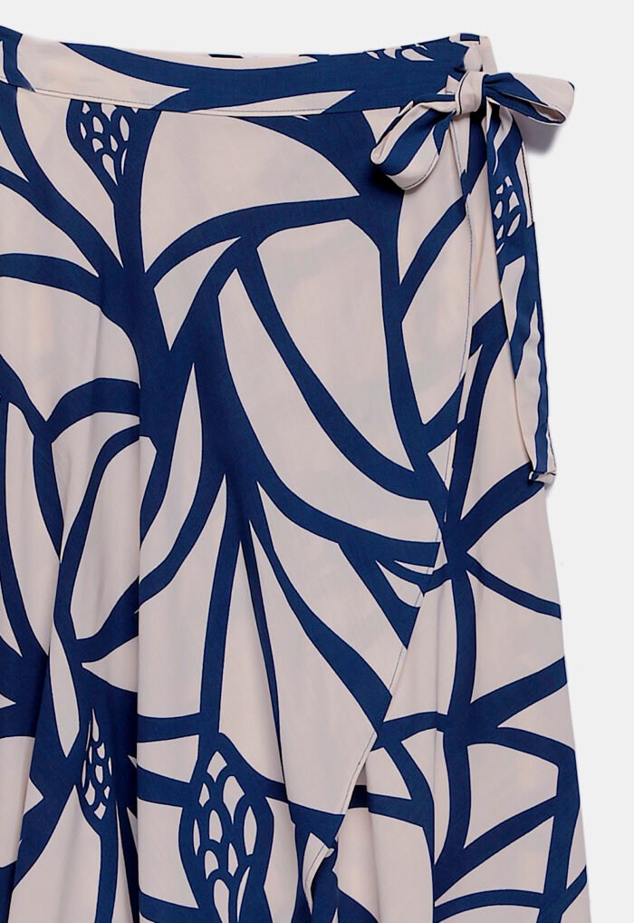 Conjunto Saia Longa e Blusa com Bojo Estampado Bege e Marinho Sob - Imagem 2