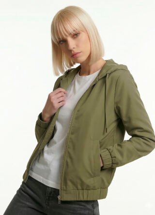 Jaqueta Verde Mitilar Forrada com Capuz e Bolsos Sob Bomber