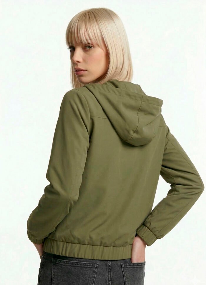 Jaqueta Verde Mitilar Forrada com Capuz e Bolsos Sob Bomber - Imagem 5
