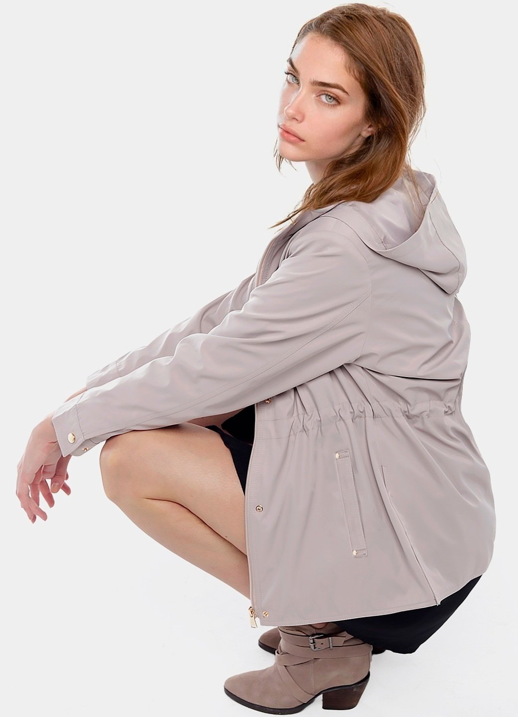 parka social bege 2 (2) Casaco Parka Bege Forrada com Capuz Sob - Imagem 1