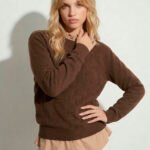 Blusa de Tricot Marrom Café Solta Modal Macia Sob