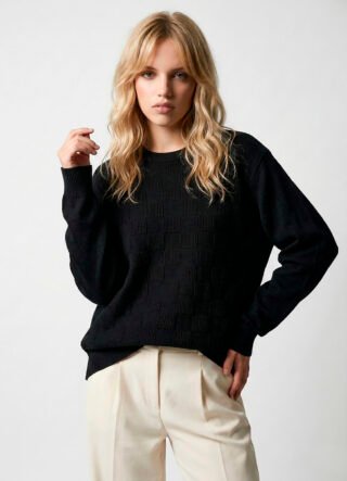 Blusa de Tricot Preta Solta Modal Macia Sob