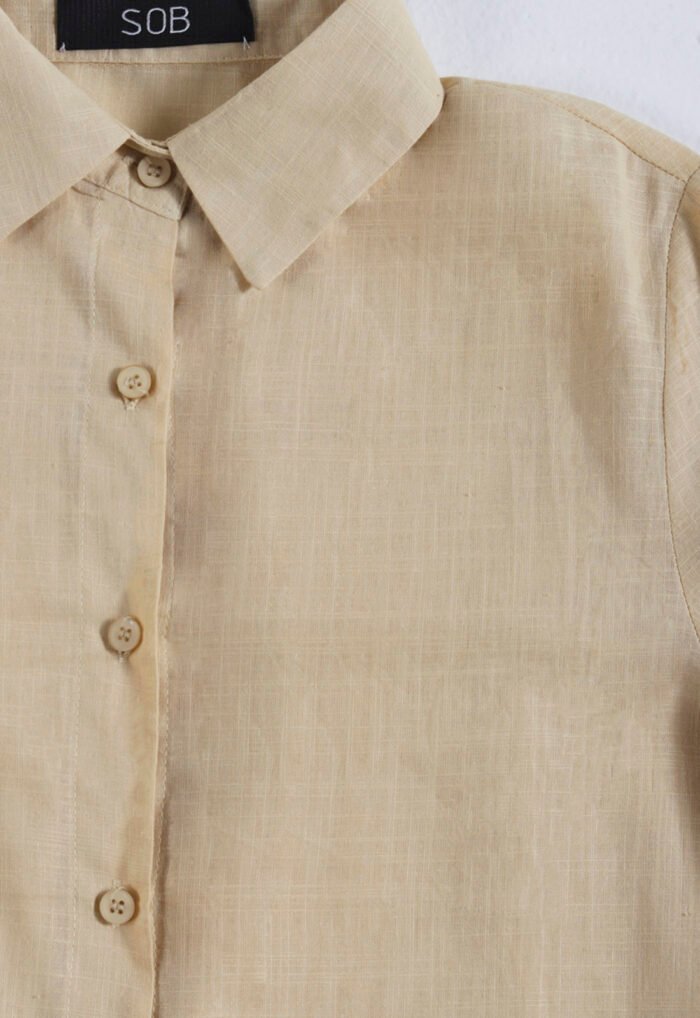 Vestido Camisa Bege Midi de Algodão com Bolsos Sob - Imagem 7