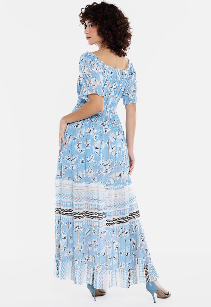 Vestido Longo com Mangas em Algodão com Lurex Azul Sob - Imagem 5