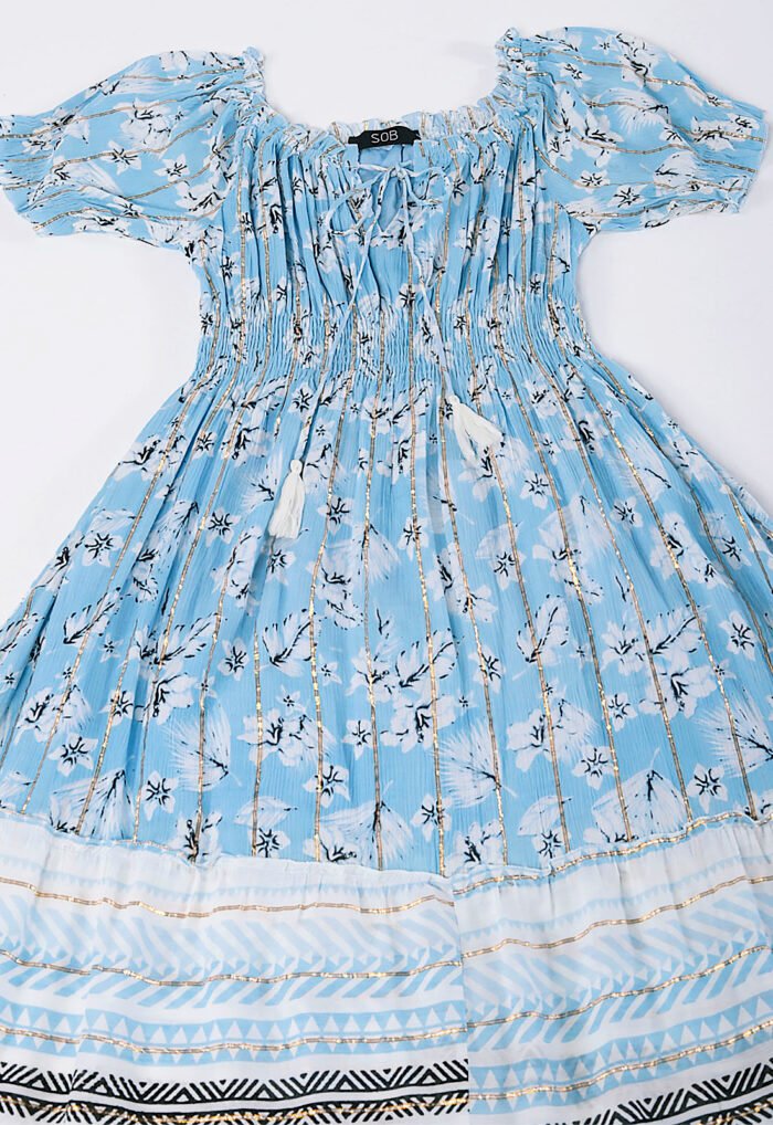 Vestido Longo com Mangas em Algodão com Lurex Azul Sob - Imagem 6