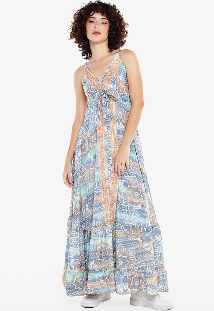 Vestido Longo Estampado Rodado Azul Claro Sob - Imagem 2