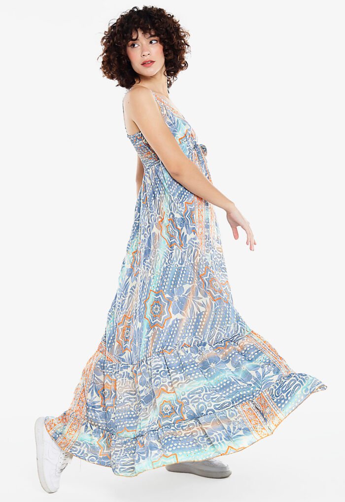 Vestido Longo Estampado Rodado Azul Claro Sob - Imagem 3