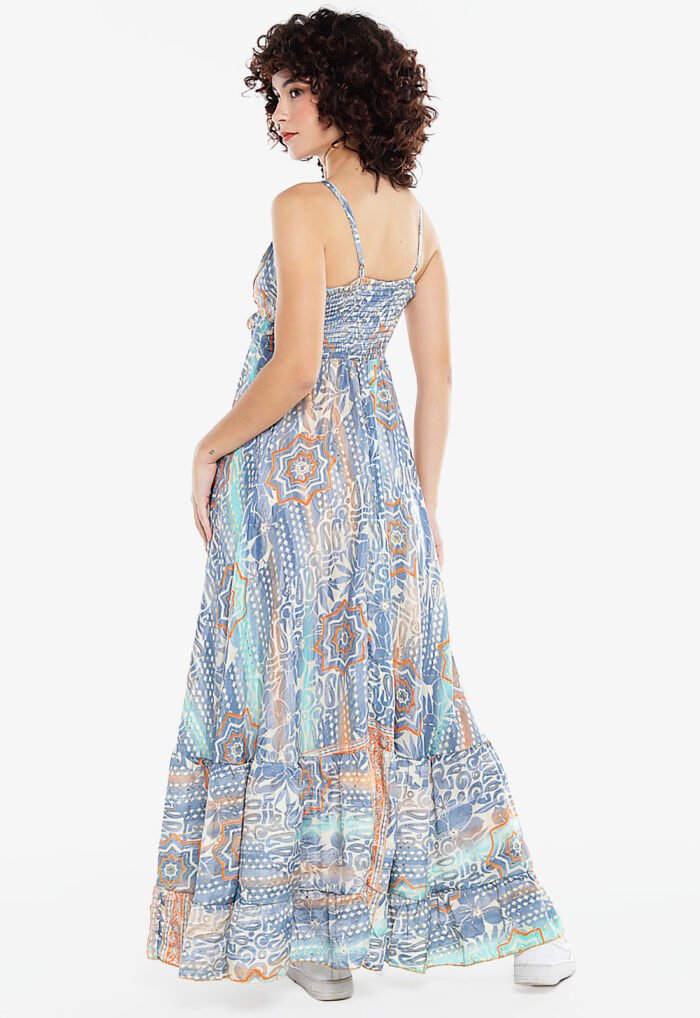 Vestido Longo Estampado Rodado Azul Claro Sob - Imagem 4