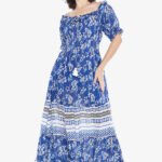 Vestido Longo com Mangas em Algodão com Lurex Marinho Sob