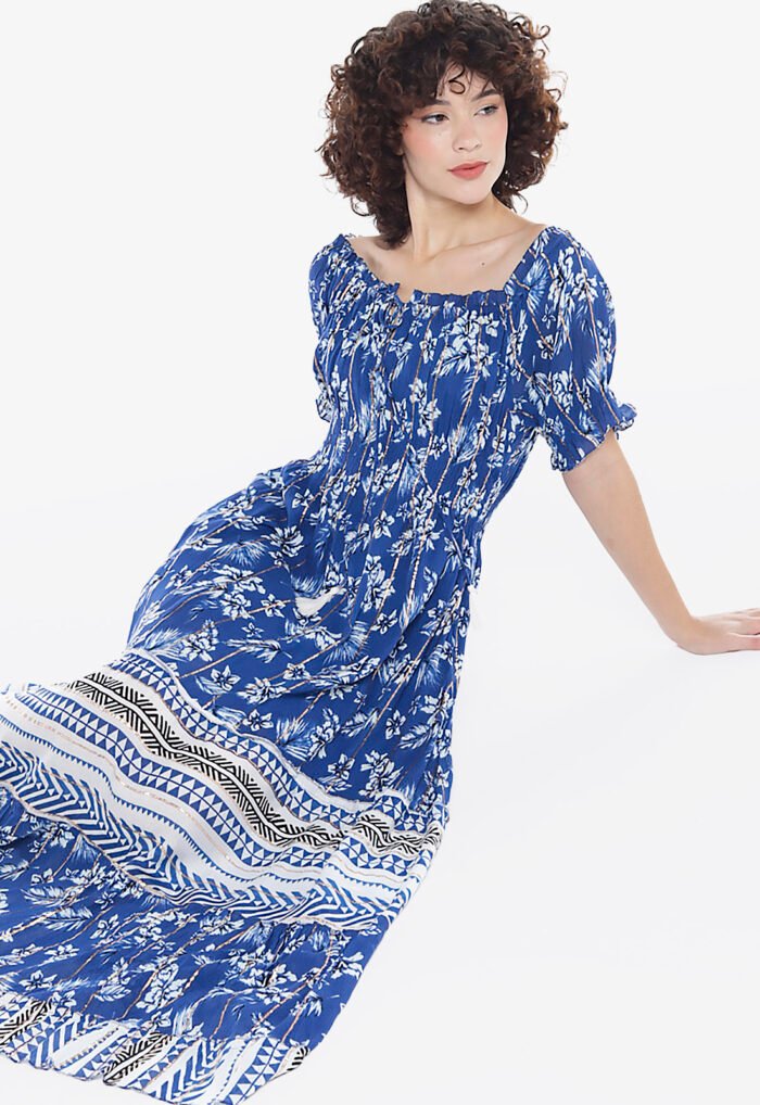 Vestido Longo com Mangas em Algodão com Lurex Marinho Sob - Imagem 3