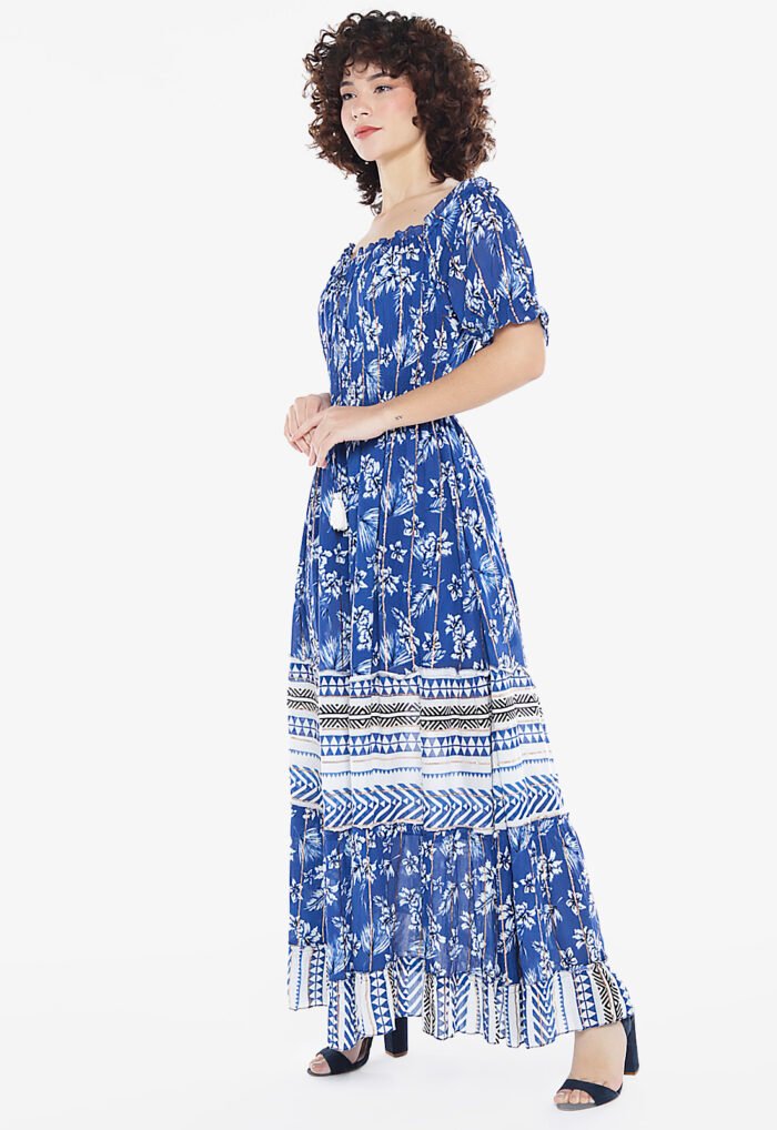 Vestido Longo com Mangas em Algodão com Lurex Marinho Sob - Imagem 5